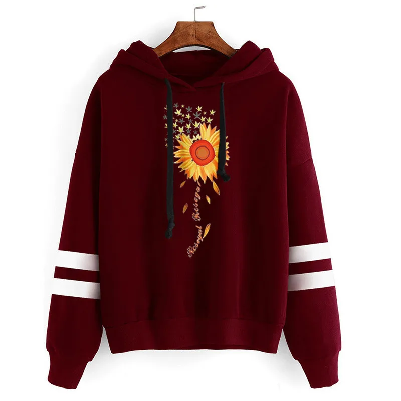 

Women Fall 2020 Women Hoodie Fleece Letter Printing Sweatshirt Sunflower Pattern Printing Long Sleeve Hooded
