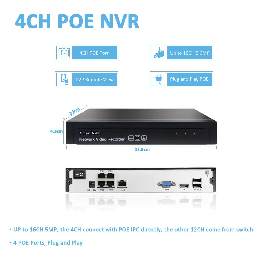 4 канальный сетевой видеорегистратор H.265 + 5 Мп 1080P до 16 каналов 1 HDD IP камера Onvif 2 6 P2P