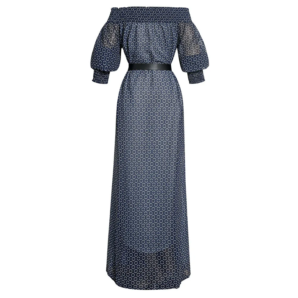 

Autumn 2021 Dress Fashion Sexy Europe America African Strapless One Word Collar Long Sleeve Wave Point Printing Women's