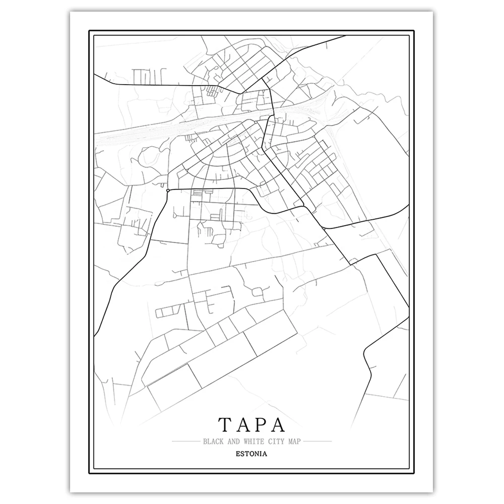 Черно-белая карта мира, Таллинн, Саку, Тарту, вилянди, гостиная, домашний декор, настенные художественные рисунки, панно, картины - Цвет: Tapa