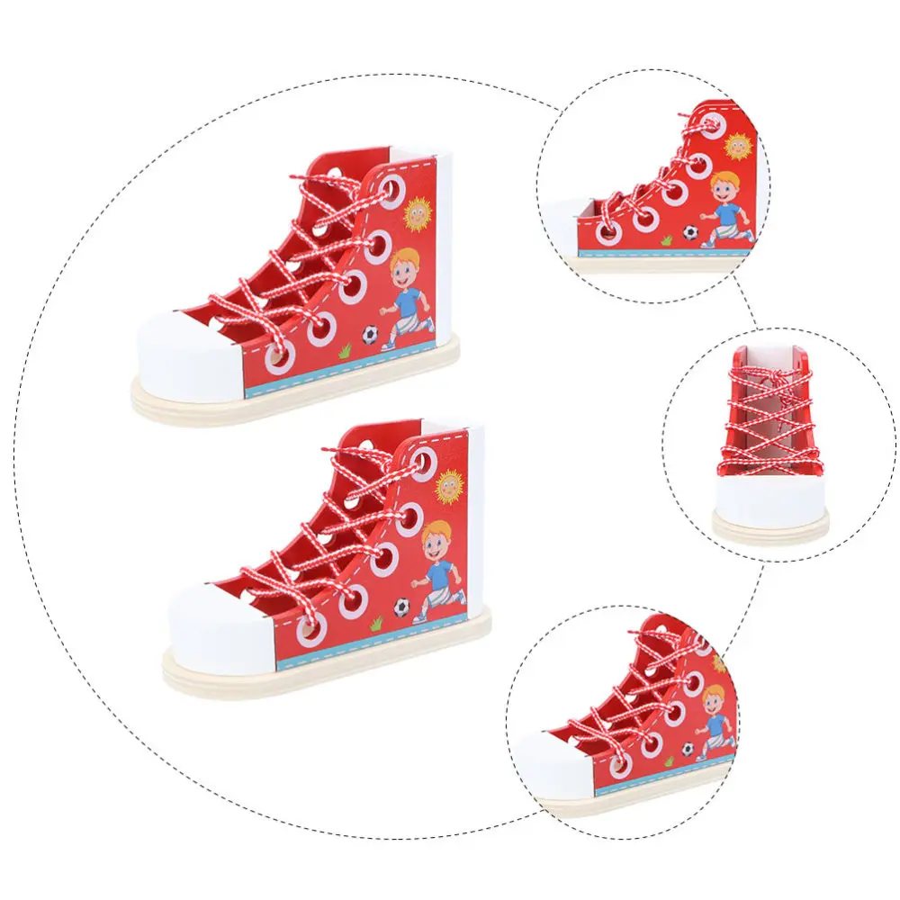 

2Pcs Wood Lacing Sneaker Children Learn to Tie Shoes Tie-Up Shoe Threading