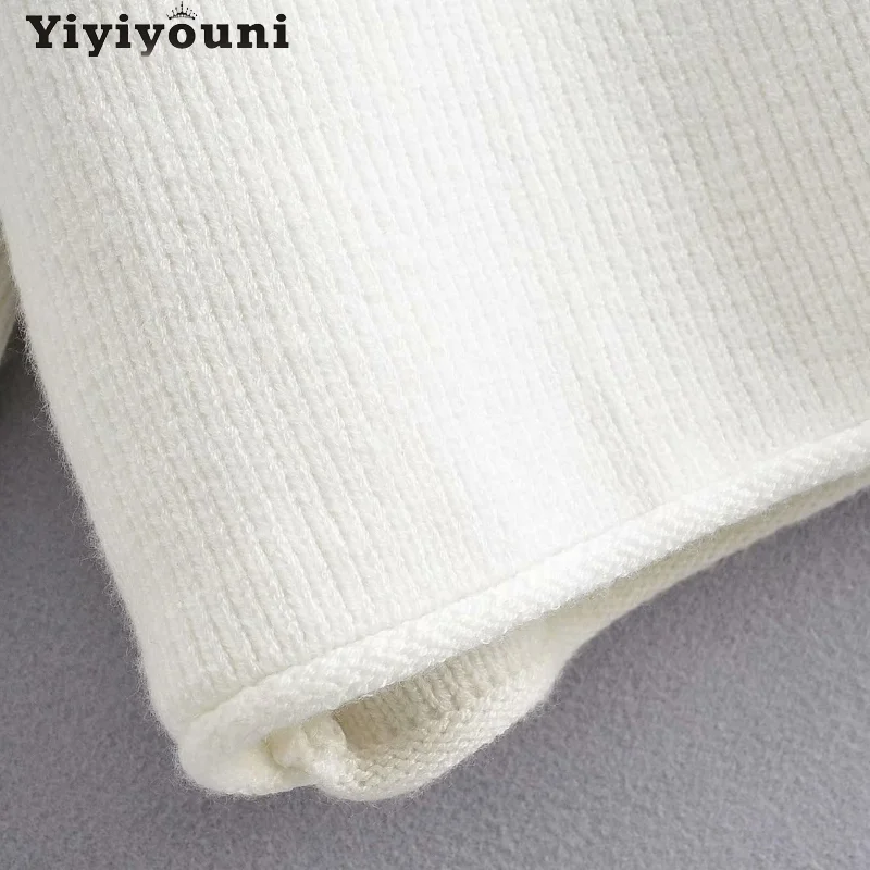 

Yiyiyouni Elegant Oversized Cross Halter Knitted Sweater Women Korean Long Sleeve Pullover Women Casual Loose Knitwear Chic Tops