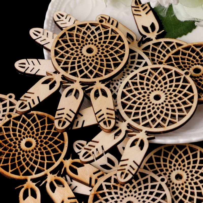 Дерево Лазерная резка Ловец снов перо Форма орнамент Висячие деревянные