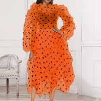 see through two piece set ruffles polka dot transparent long sleeve tops and skirt organza evening birthday party skirts suits