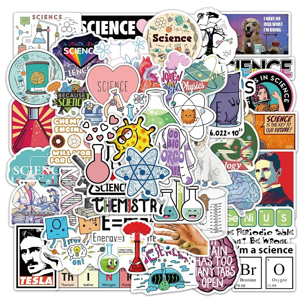 

50pcs Cartoon Laboratory Supplies Stickers Science Graffiti Stickers Suitcase Pencil Case Stickers