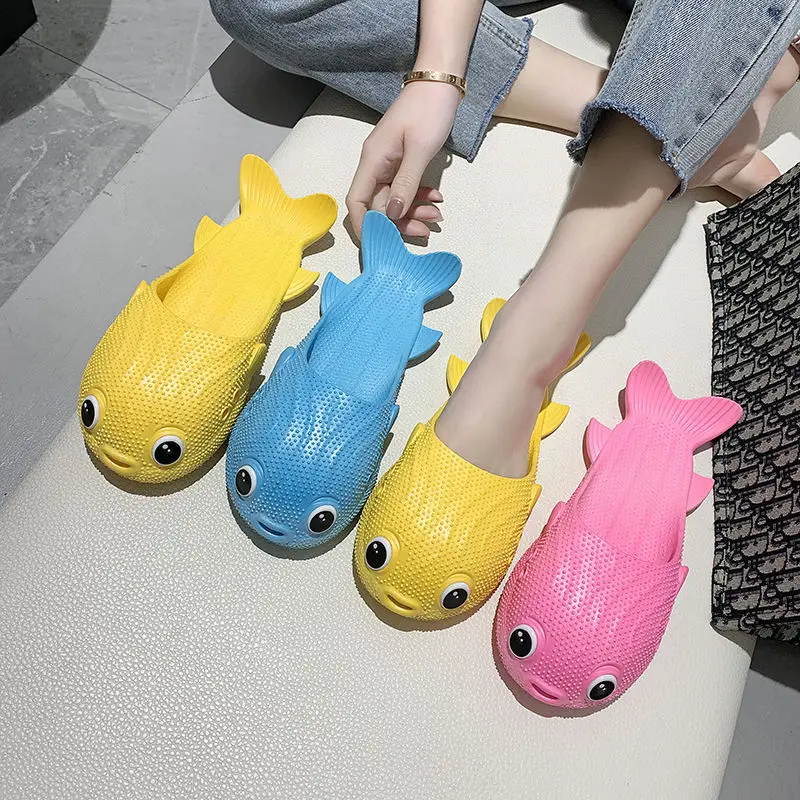 

Puffer Fish Slippers Female Home Fashion 2021 Fish-shaped Slippers Indoor Outdoor Soft Bottom Sandals and Slippers