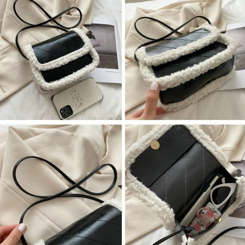 

Crossbody Bags Women Lambswool Thread PU Leather Womens Elegant Winter Ins Saddle Ulzzang All-match Daily Handbags Harajuku New