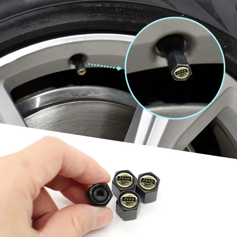 

Car parts 4 car tire valve caps car dust caps and small wrenches can be used as key rings at the same time suitable for Jeep-