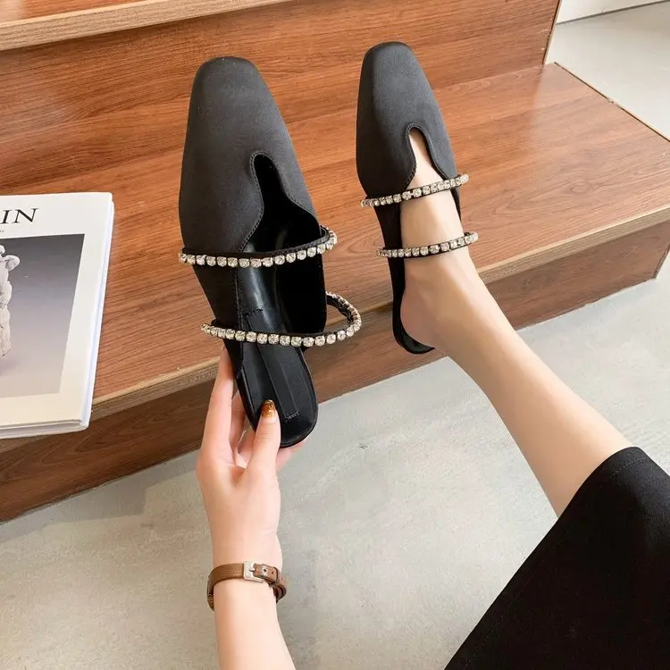 

Shoes Woman 2021 Flock Loafers Cover Toe Slippers Flat Luxury Slides Low Pantofle Jelly Flip Flops Designer New Summer Glitter C