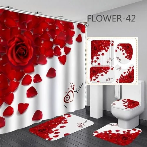 

Valentine's Day Digital Printing Waterproof Polyester Bathroom Shower Curtain Decoration Door Mat Toliet Cover Mats Shower 4