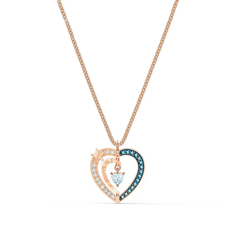 

SWA 1:1 Heart Necklace Hollow Rose Gold Color Blue Clavicle Chain Women