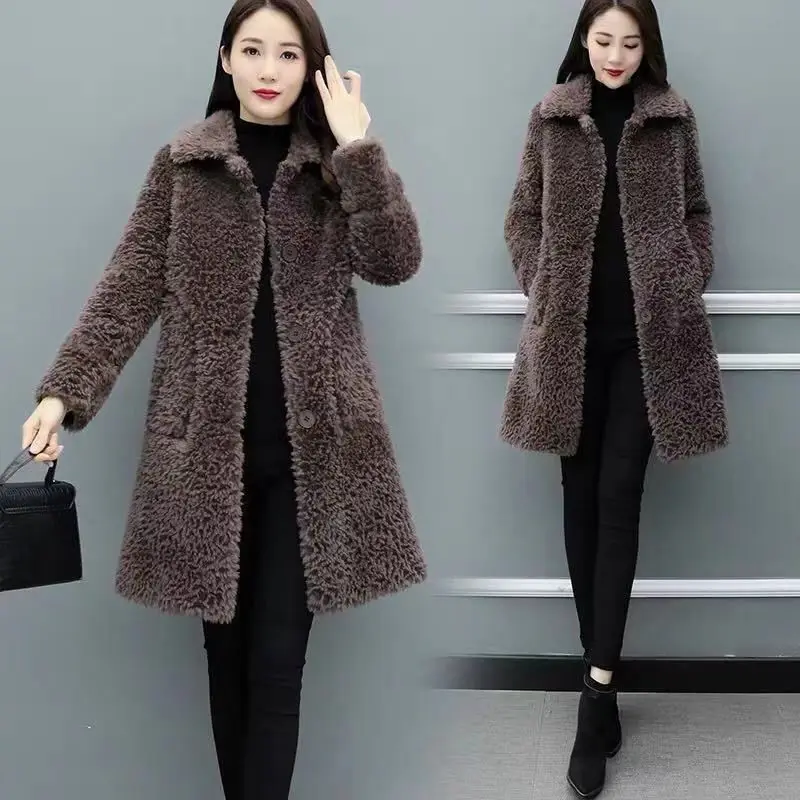 2021 Women Autumn Winter New Real Wool Fur Coat Female Solid Sheep Shearing Turn Down Collar Parka Lady Genuine Fur Outwear K320