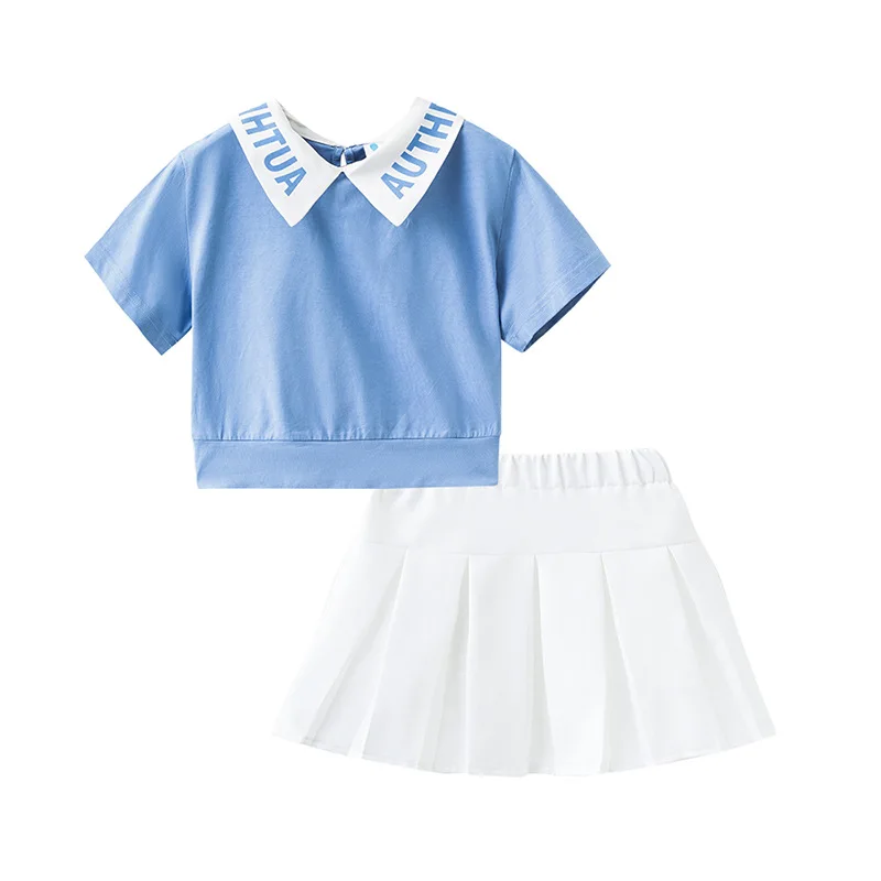 

Girl T-shirt Pleated Skirt 2Pcs Suit for Kids Tracksuit Summer Girls Clothing Set Fashion Letter 4-13 Y Teens Student Sportswear