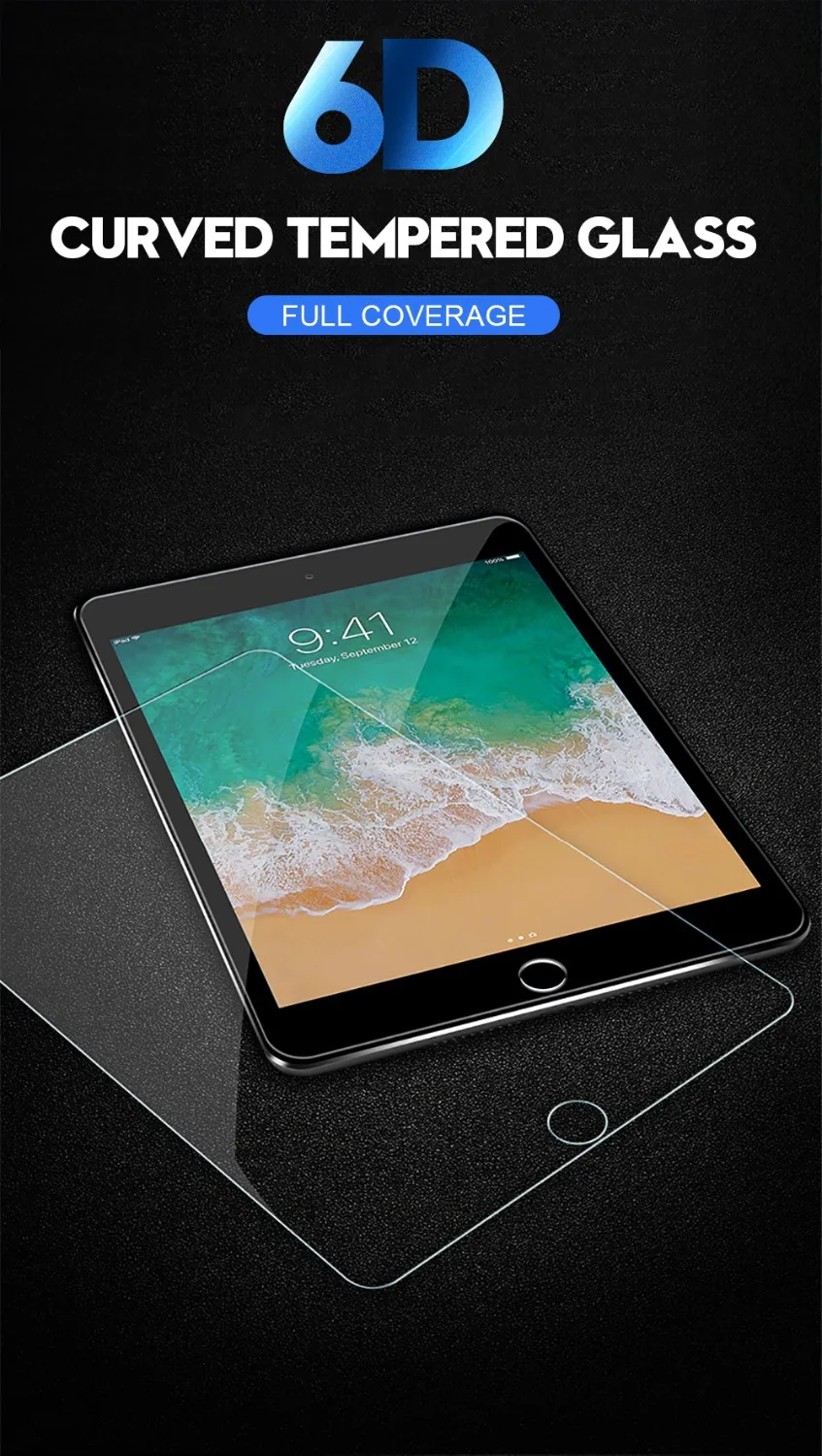9D защита экрана с закругленными краями для iPad 7, 10,2 дюймовая защитная пленка, закаленное стекло для iPad 7, 10,2 дюймов, стекло для экрана