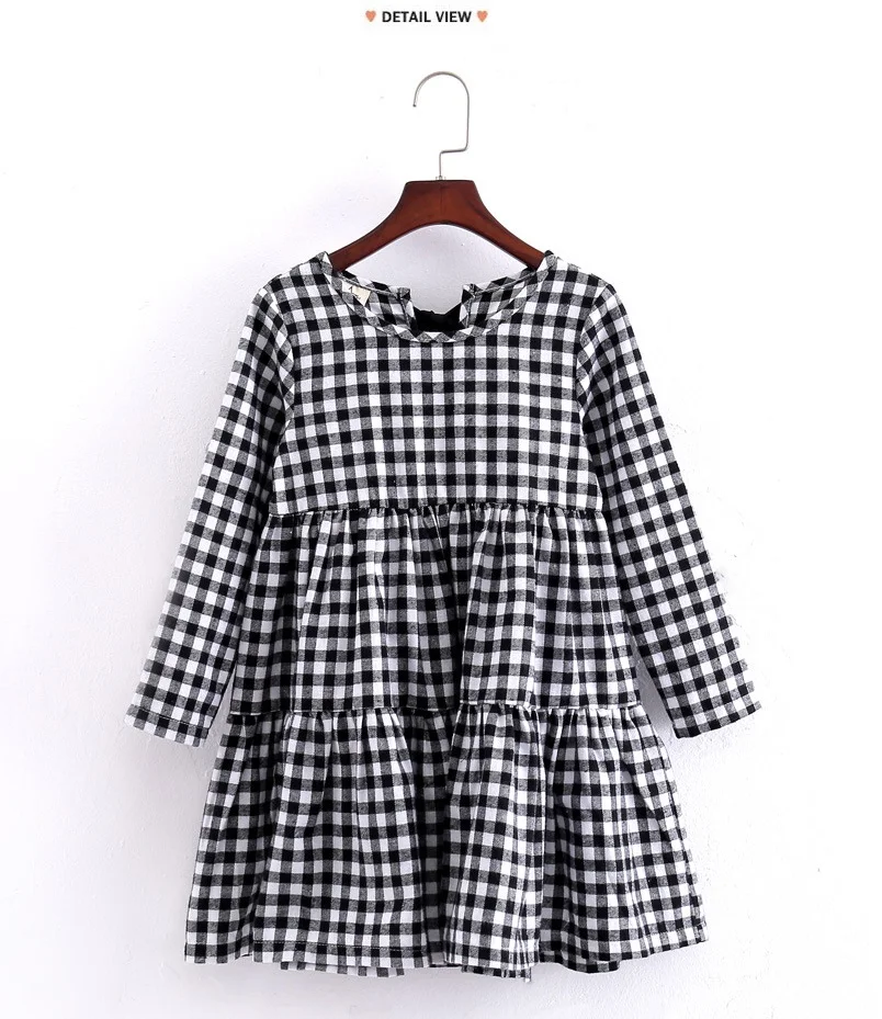 Осенние платья для девочек хлопковое платье в клетку с длинными рукавами Детские