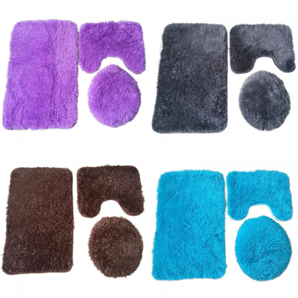 

Plush Toilet Bathroom Mats Three-Piece Household Toilet Door Mat Water-Absorbing Non-Slip Mat Combination Carpet