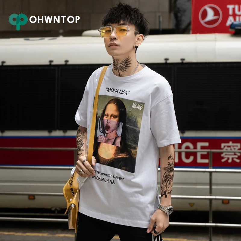 Модные мужские Забавные футболки с коротким рукавом Mona Lisa уличная одежда 2019