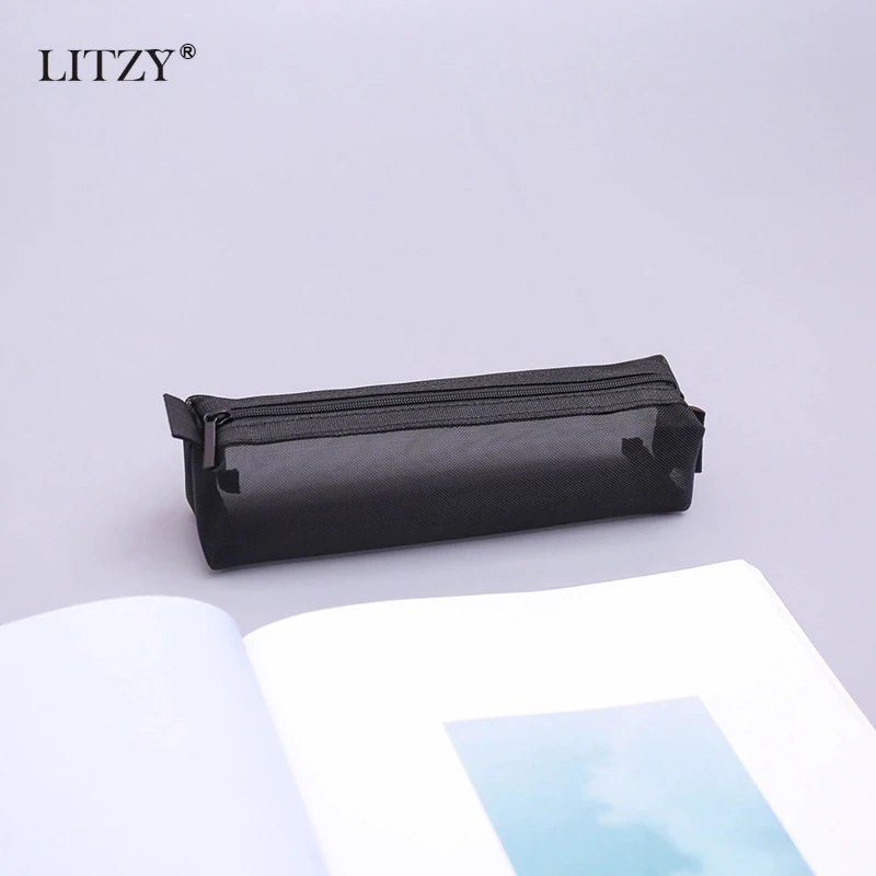 Черный прозрачный Чехол карандаш для школы нейлоновый чехол Сетчатая Сумка