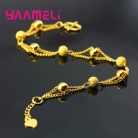 double layers small beads charm bracelet 925 sterling silver yellow gold africa india stylish women wristband for party