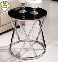 50x50cm silver stainless steel round coffee table home living room furniture small table sofa side black tempered glass tabletop