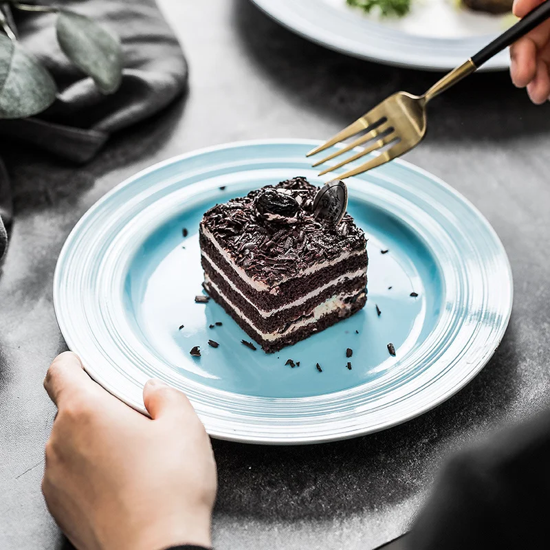 

Nordic Simple Brushed Pattern Flat Plate Matt Dessert Plate Black Steak Plate Pasta Plate Western Restaurant Setting Dishes