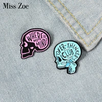 where is my mind enamel pins custom overthink skull brooches lapel pin shirt bag skeleton badge humor jewelry gift for friends