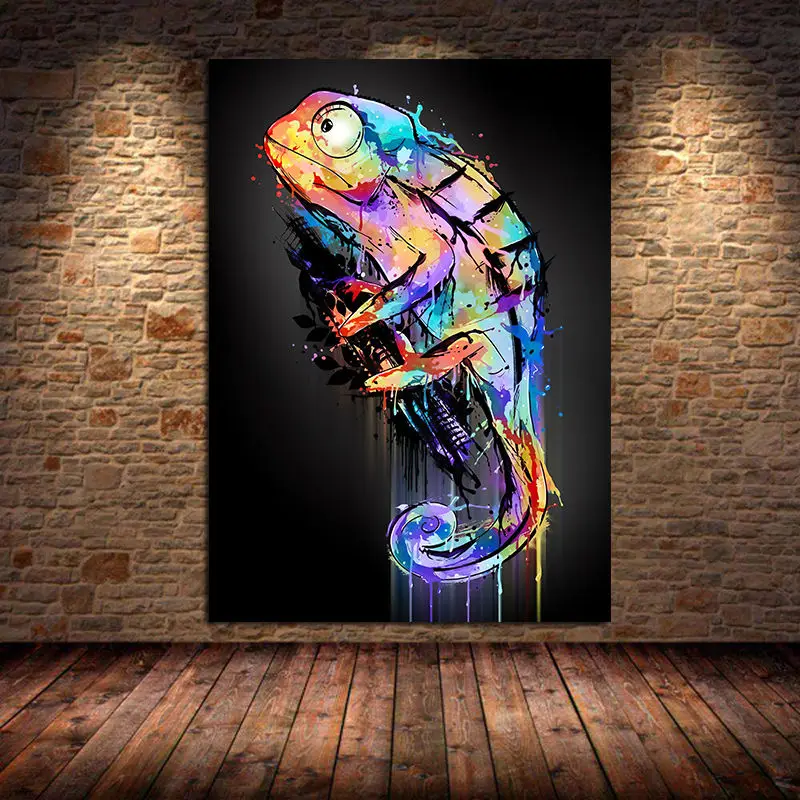 

Graffiti Abstract Animal Canvas Painting Chameleon Wall Art Home Decor Poster Print Modern Living Room Artwork Picture Unframed