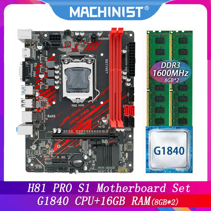 

H81 motherboard kit with Intel Celeron G1840 LGA 1150 CPU DDR3 16GB(2*8GB) 1600MHz RAM Memory SATA M.2 NGFF M.2 H81-PRO-S1