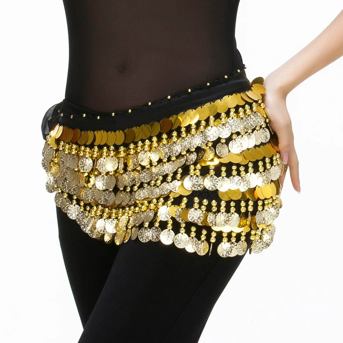 

Belly Dance Hip Scarf Belly Dancing 288 Gold Coin Sash Costume Accessory Noisy 5 Layers Wave Wrap Skirt Indian Waist Band Heavy