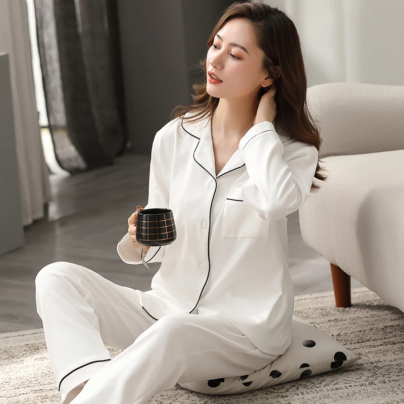 

Women 100% Cotton Pajamas Spring Dormir Sleepwear for Ladies Solid Pijamas Bedroom Home Clothes Pure Cotton Pyjamas Femme