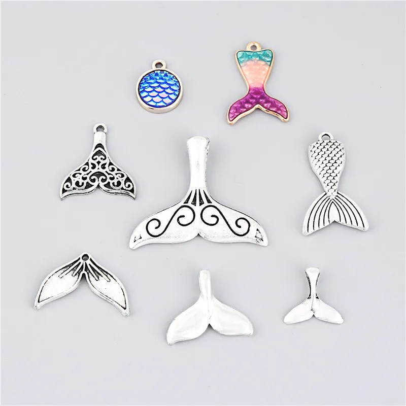 

8pcs Mix Charms Fish Tail Little Mermaid Silver Color Pendant For Diy Making Necklace Bracelet Jewelry Supplies