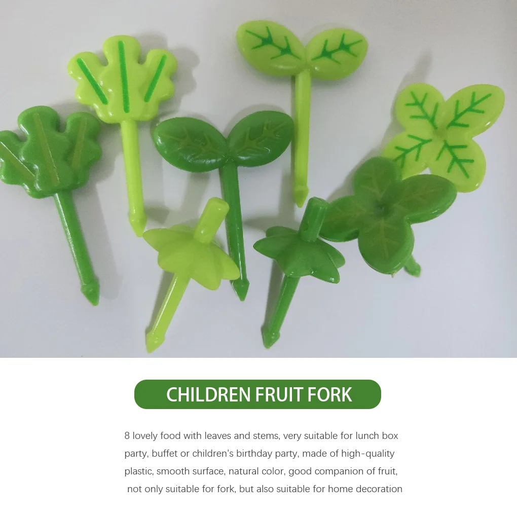 

8pcs Fruit Fork Toothpick Leaves Plastic Decoration Lunch Box Bento Accessories Small Salad Tiny Fork Mini Cake Picks For Kids