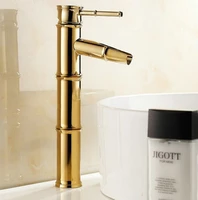 luxury gold color brass bamboo shape single lever bathroom sink basin faucet mixer tap one hole deck mounted mnf086