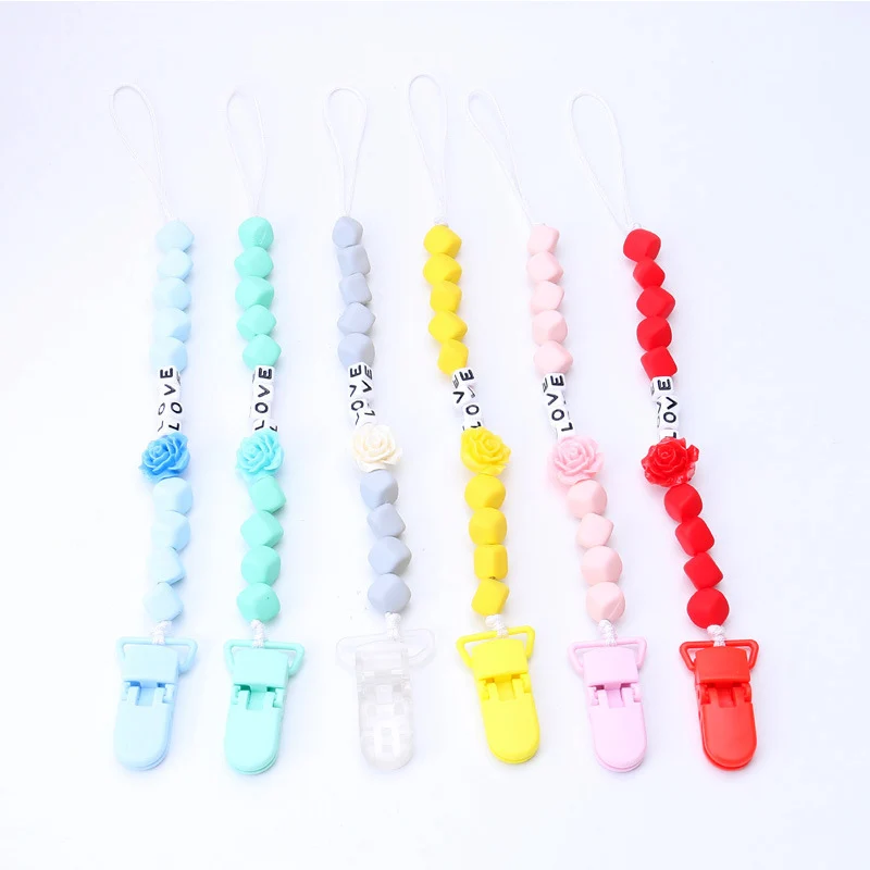 Baby Pacifier Clip Colorfull DIY Chain with Silicone Beads Plastic Holder Infant Feeding Teething Chew Toys Dummy Clips | Мать и ребенок