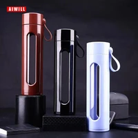 aiwill glass water bottle portable double cup lid creative filter cup office cup men women heat vehicle 500ml