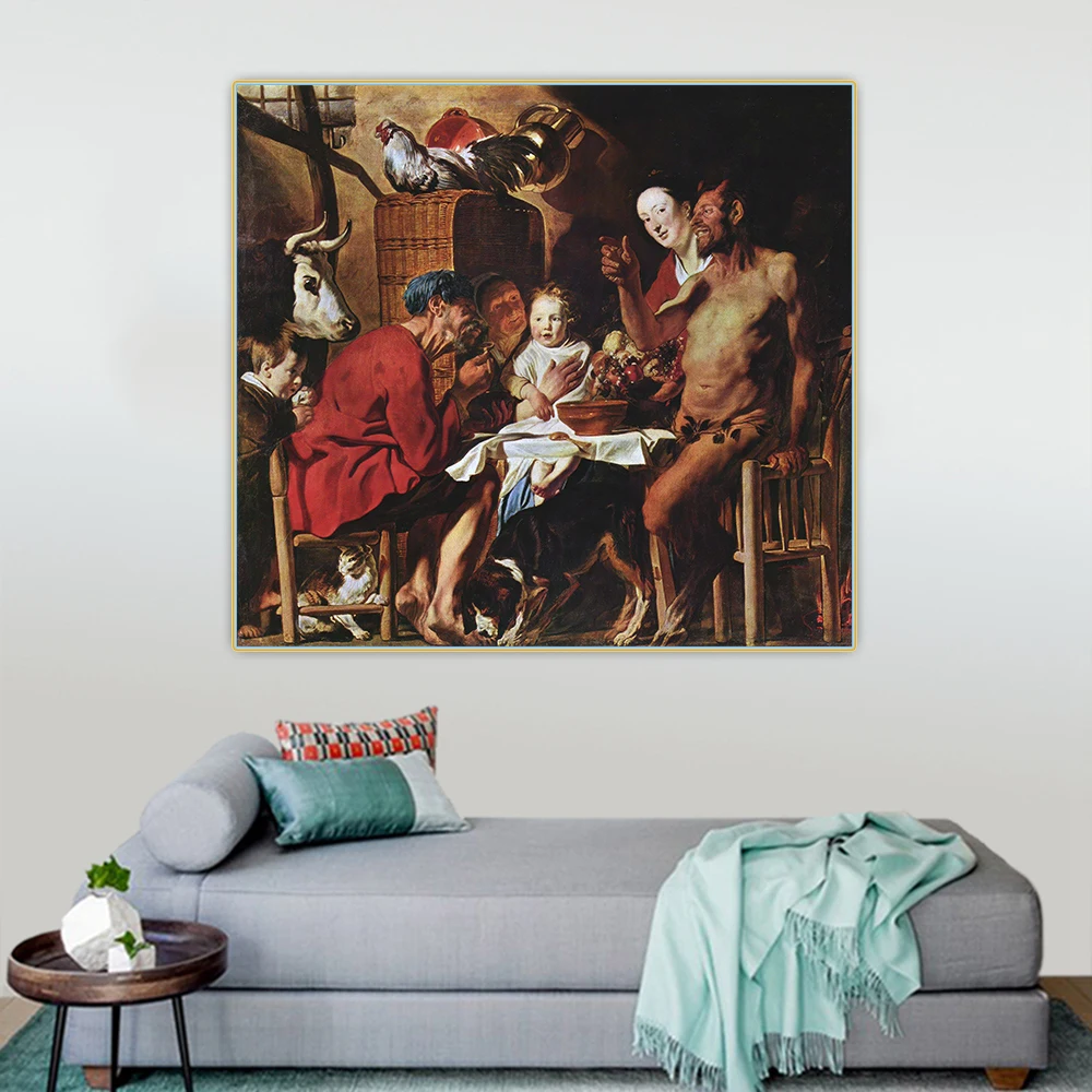 Jacob Jordaens 》 Satyr and peasant 1620 картина маслом на холсте эстетическая плакат Настенный