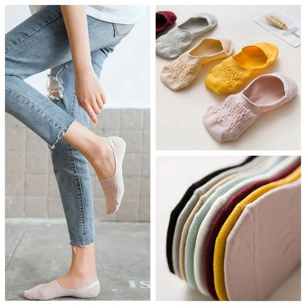 

5 Pairs Soft Knitted Weave Solid Color Women Invisible Socks Female Calcetines Ladies Cotton Breathable Ankle Boat Socks Slipper