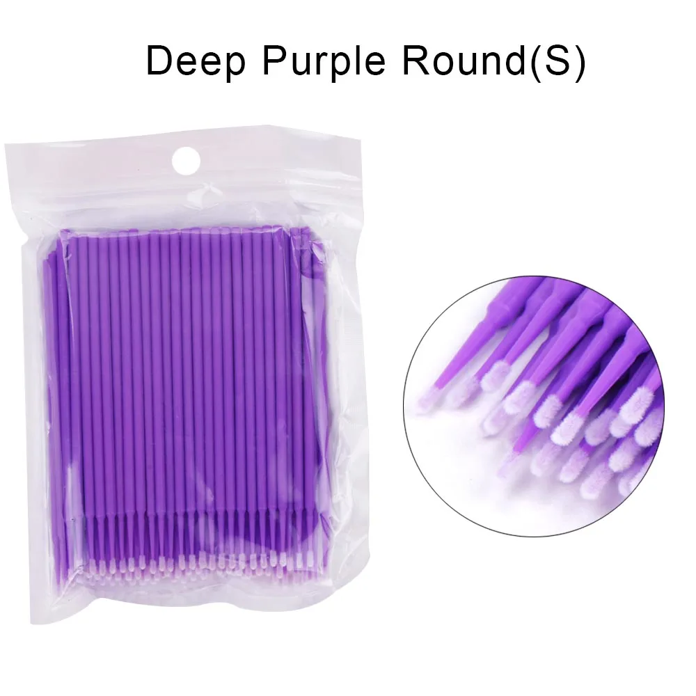 100pcs purple 100/500/1000 шт/партия одноразовые ресницы микрощетки ресницы хлопок щетка-тампон расширение индивидуального удаления Аппликатор макияж инструмент - Цвет: 100pcs purple