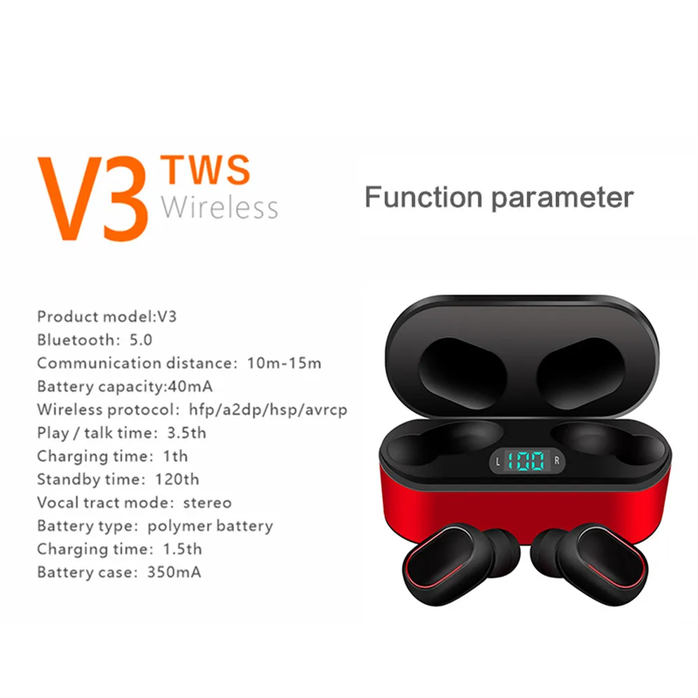 Bluetooth гарнитура V3 с цифровым дисплеем беспроводные наушники TWS бинауральные
