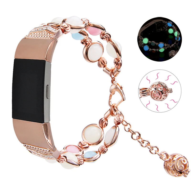 Светящийся браслет Essidi для умных часов Fitbit Charge 2 с металлическими бусинами под