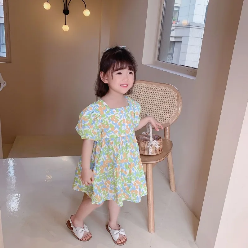 

Girls Dress 2021 Children Spring and Summer New Cotton Bubble Short Sleeve Princess Dresses Toddler Fashion Back Cute Dress