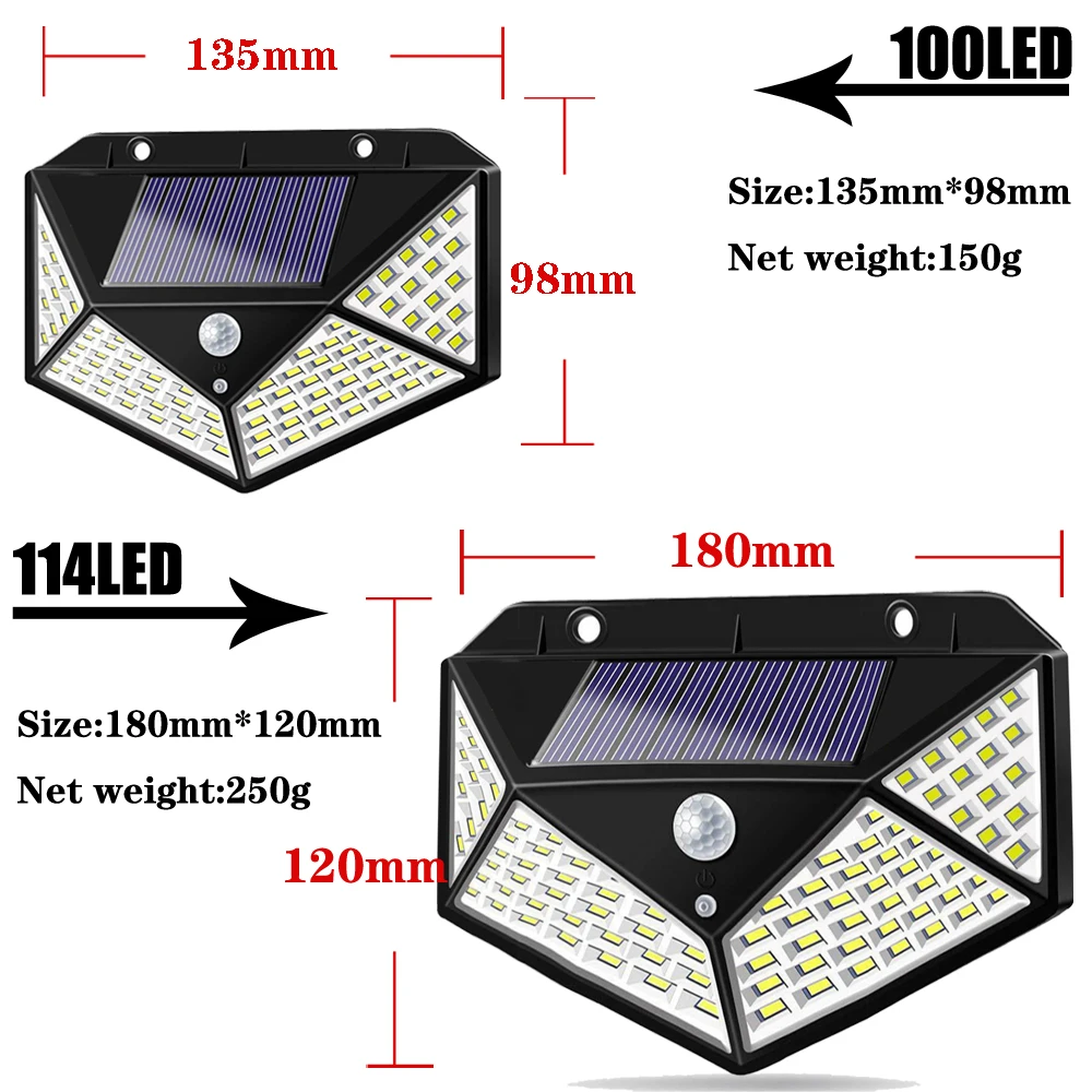 A2 solar lamp lantern 100/114 LED light 4-side 2400mA PIR motion sener Garden outdoor Patio Yard Wall Driveway Fence