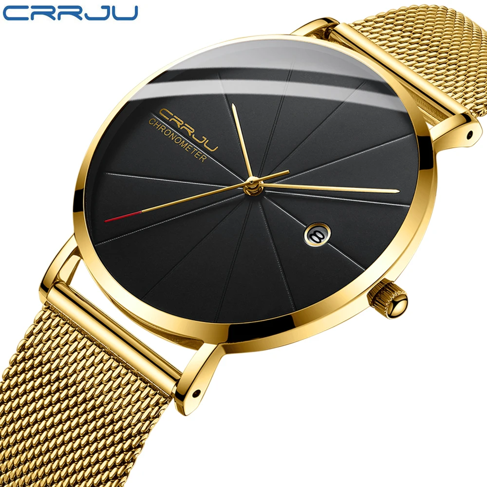 

CRRJU Luxury Watches Brand Watch Men Fashion Casual Quartz Men's Ultra Thin Waterproof Sport Watch Men Gold Relogio Masculino