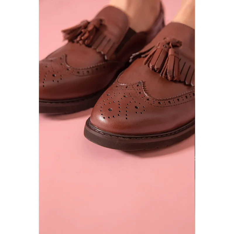 BeauToday/кожаные лоферы Женская обувь с перфорацией типа броги из телячьей кожи