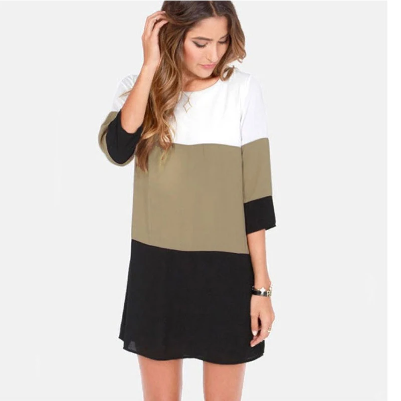 Женское короткое платье с разноцветным разрезом модные прямые Вечерние