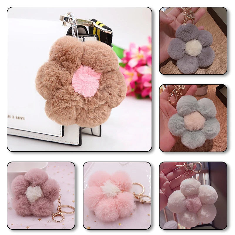 Брелок для ключей автомобиля с милым цветком новый плюшевый брелок помпоном в