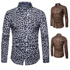 Сексуальная рубашка с леопардовым принтом, мужская рубашка с леопардовым принтом, для клувечерние вечерние выпускного вечера, мужская рубашка, длинная гавайская рубашка.