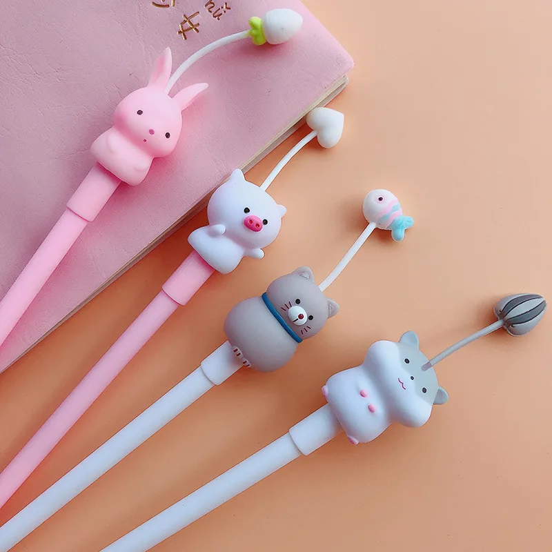 4 штуки в партии Kawaii мягкие животные Кошка Кролик Хомяк гелевая ручка подпись ручка Эсколар. школьные канцелярские товары поощрительный подарок
