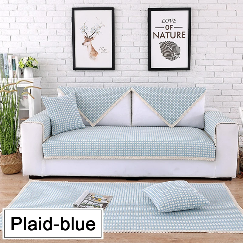 Одноцветный Хлопковый чехол для дивана гостиной с принтом в клетку