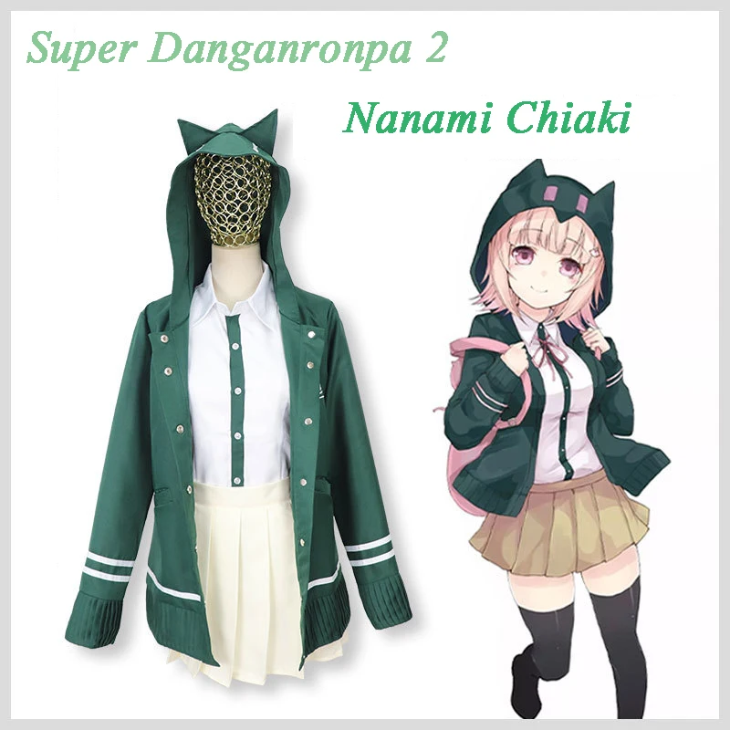 

Nanami Chiaki Super Danganronpa 2 Anime Cosplay Costumes Green Hoodies Jk Uniform Suits Blouse Pleated Skirt Three-Piece Sets